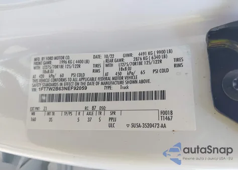 2022 Ford F-250 Xlt from USA, damaged, VIN 1FT7W2B63NEF92059